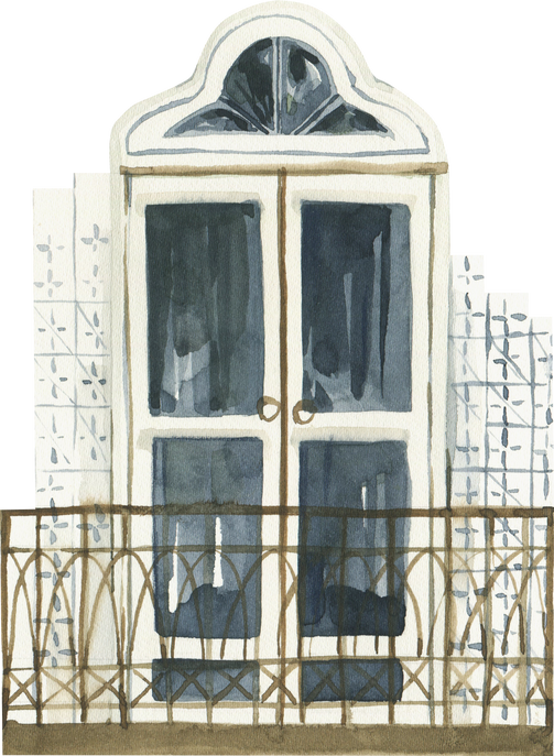 Watercolor vintage balcony clipart.